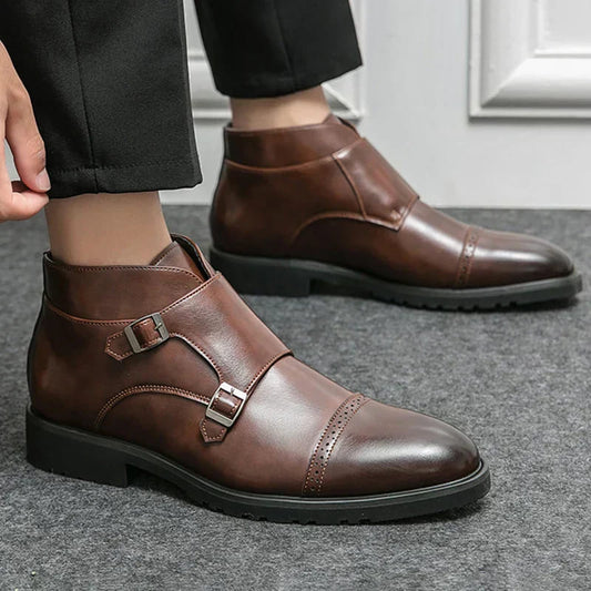 Darell | Leather Boots with Double Monk Strap